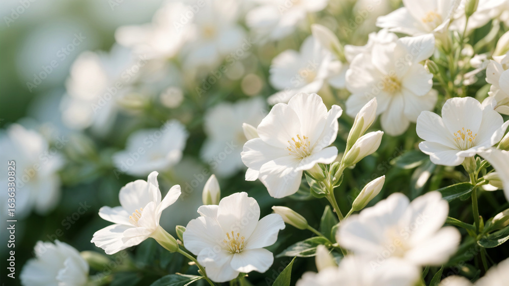 Fototapeta premium Close-up of blooming white flowers with falling petals