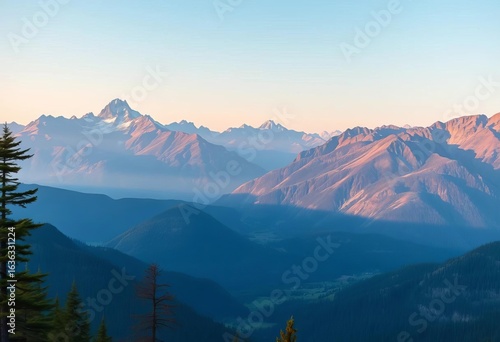 Serene, panoramic mountain vista wallpaper for bedroom,  mural,  home decor
