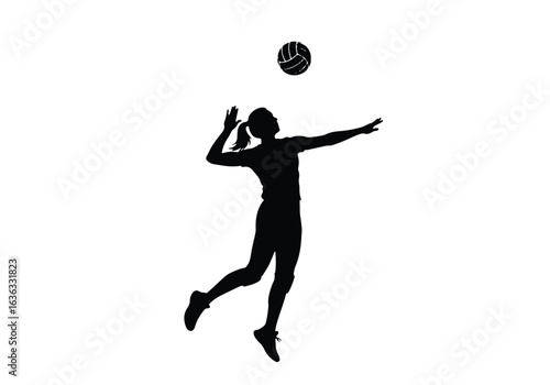 Silhouette of a female volleyball player in action, isolated on white background sports silhouette