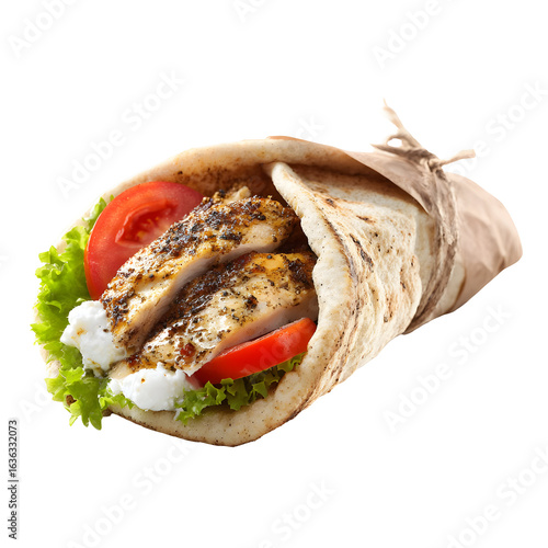 Chicken gyro wrap isolated on black background