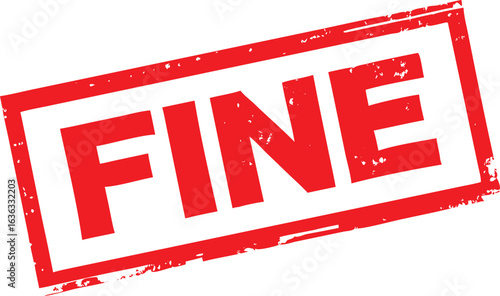 Red Fine Word in Rectangular Stamp with Distressed Texture on White Background