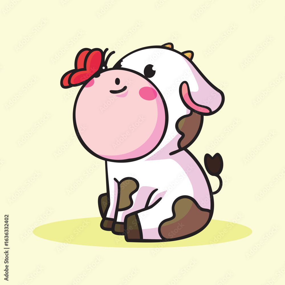 custom made wallpaper toronto digitalCharming Cartoon Calf with Butterfly Adornment sitting on a soft color background