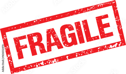 Red Fragile Stamp Illustration on White Background Grunge Style for Shipping and Handling Safety