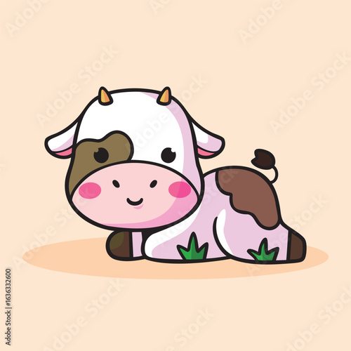 Wallpaper Mural Delightful calf illustration radiating joy with playful pose and cheerful pink and white color Torontodigital.ca