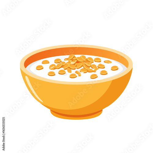 A delicious bowl of cereal with milk, a healthy and simple breakfast choice. The flakes are golden and crunchy
