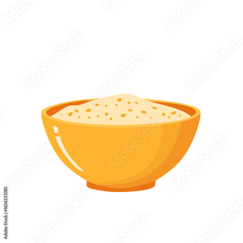 A bowl of delicious porridge, ready to eat. The yellow bowl is filled with the oats porridge.