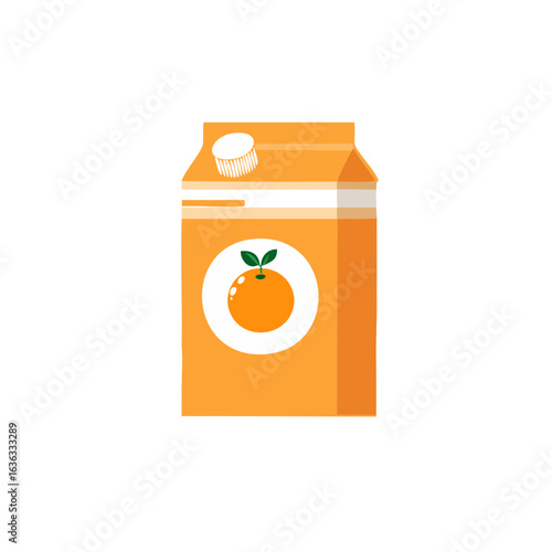 A carton of fresh orange juice, a refreshing drink to start the day. The juice is in a carton with a cap, with an orange with leaves image on the front