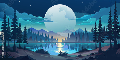 winter landscape with moon