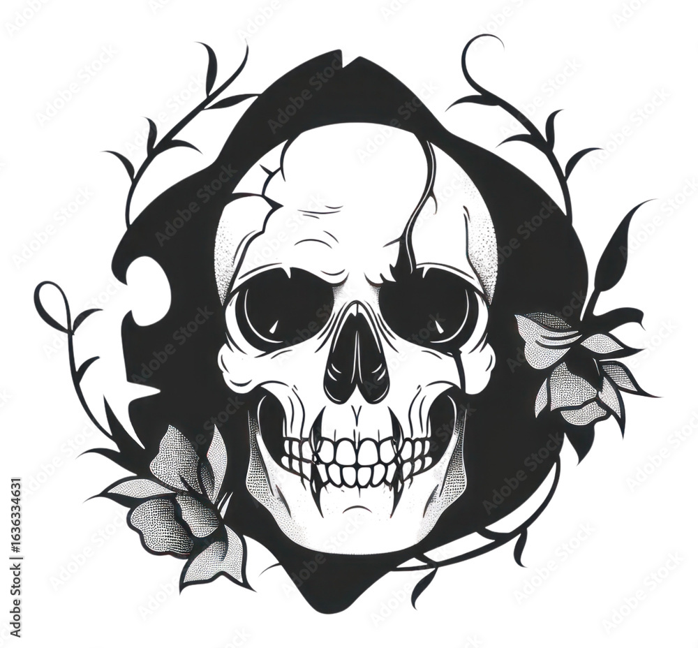 Fototapeta premium PNG Skull illustrated stencil drawing.