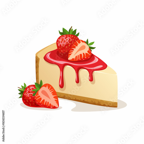 Cremiges Käsekuchenstück mit Erdbeersoße