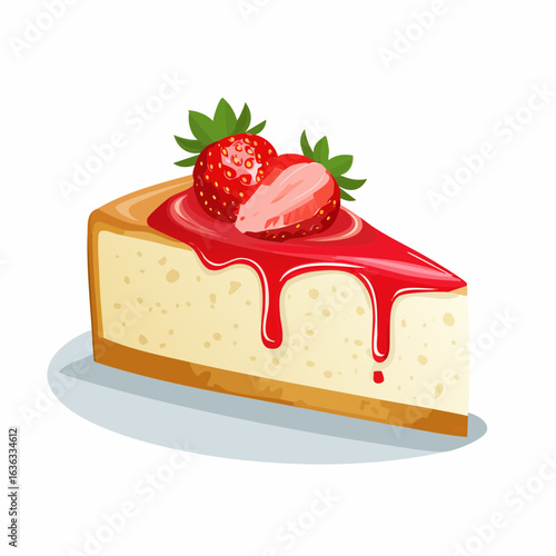 Cremiges Käsekuchenstück mit Erdbeersoße
