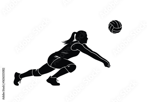 Silhouette of a female volleyball player in action, isolated on a white background sports silhouette