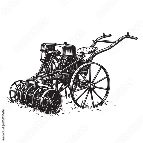 Wallpaper Mural Antique farm tractor illustration hand drawn vintage style farming machinery design Torontodigital.ca