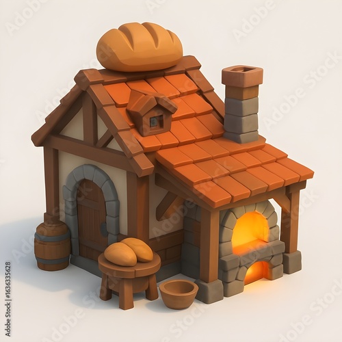 Cartoon Bakery House 3D Illustration