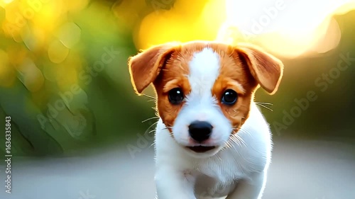 Eager puppy runs playfully forward