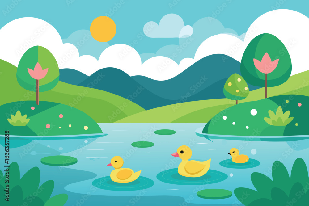 Obraz premium summer landscape with lake and trees