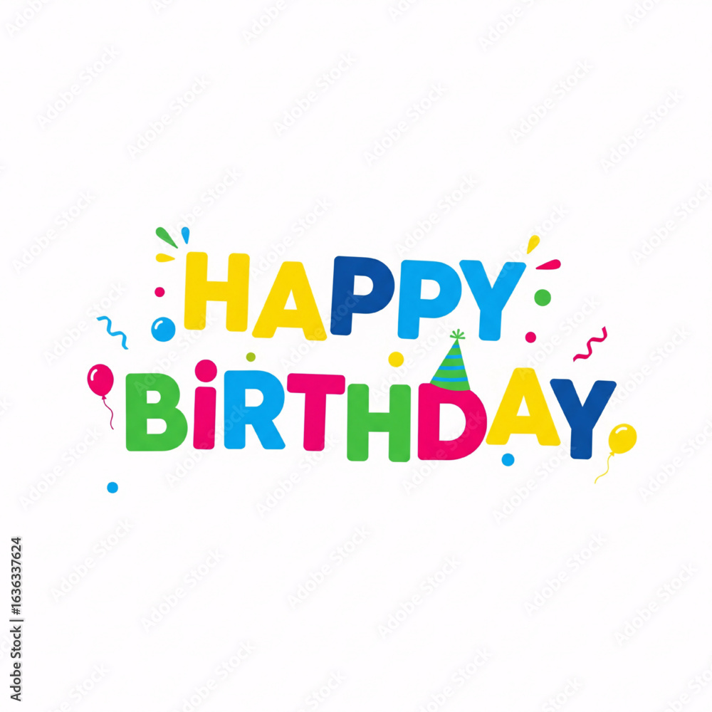 Fototapeta premium Colorful letters form a happy birthday text concept for a fun party celebration design