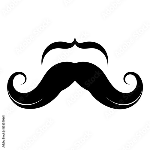 Black Curly Mustache Vector Silhouette for Movember Grooming Design