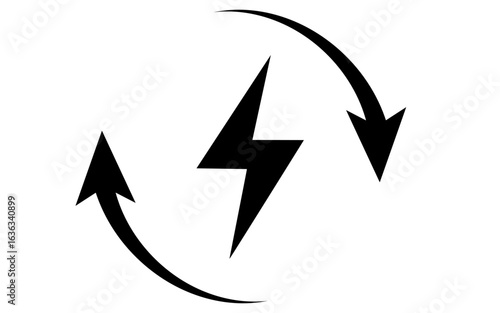 Energy renewal icon, energy icon with two arrows, black arrow with energy icon