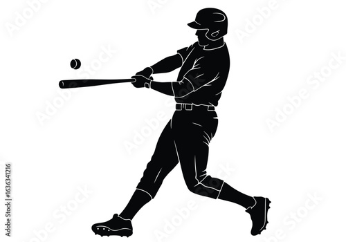 Baseball player in action, swinging the bat, isolated on white background sports silhouette