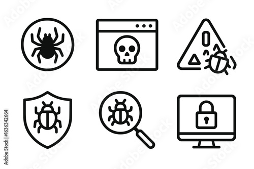 Digital symbols representing cybersecurity threats and protection measures in a modern context
