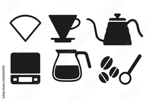 Brewing coffee with essential tools including a kettle, scale, and filter at a cozy kitchen countertop