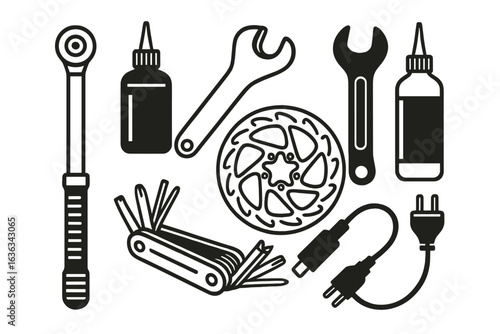 Essential tools and supplies for mechanical repairs and maintenance in a workshop setting