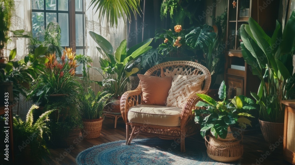 Fototapeta premium Sunlit Sanctuary A Cozy Indoor Jungle.