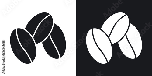 Coffee Bean icon flat, silhouette, vector illustrations. flat glyph designs