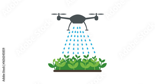 Modern agricultural drone spraying water onto a field of green plants symbolizing precision farming and sustainable irrigation techniques for crop growth