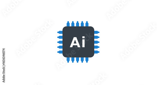 A stylized illustration of a dark blue microchip with the letters ai in white representing artificial intelligence and advanced technology