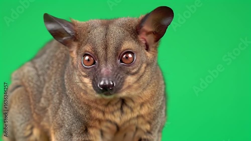 Curious Bushbaby or Galago Primate with Large Eyes on Green Screen Studio Background, Perfect for Compositing
