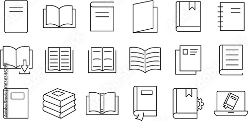 Book line icon set. open book icon set. Book, library, reading, magazine, dictionary, e-book, school, paper, story and more... Vector illustration
