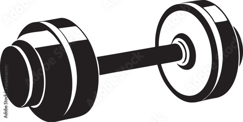 Black and white dumbbell vector illustration icon. Symbol of strength training, weightlifting, and physical fitness in a gym. Simple graphic for bodybuilding and exercise concepts.