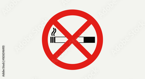 A clear and universally recognized no smoking symbol indicating a prohibition against smoking in this area featuring a red circle with a diagonal line over a lit cigarette with smoke