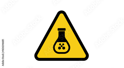 Warning sign indicating hazardous chemical substances with a black flask symbol inside a yellow triangle with a black border on a white background