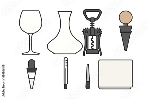 Essential wine tasting tools arranged on a clean surface, showcasing a mix of utensils and accessories for enthusiasts