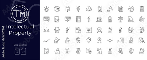 Intelectual Property Line Editable Icons set. Vector illustration in modern thin line style of Intelectual Property icons: property, copyright, trademark, etc