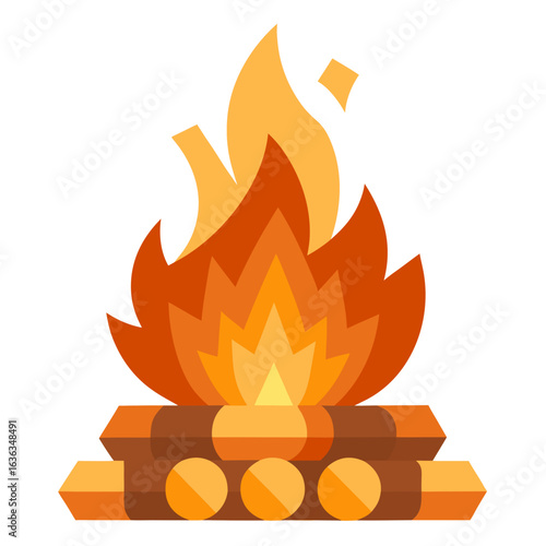 Minimalist Flat Bonfire Wood Pile with Flame Vector Isolated