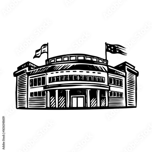 An illustration of sports stadium designed vintage style