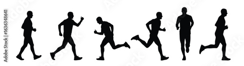 Silhouette of a runner in motion, isolated on white background sports silhouette