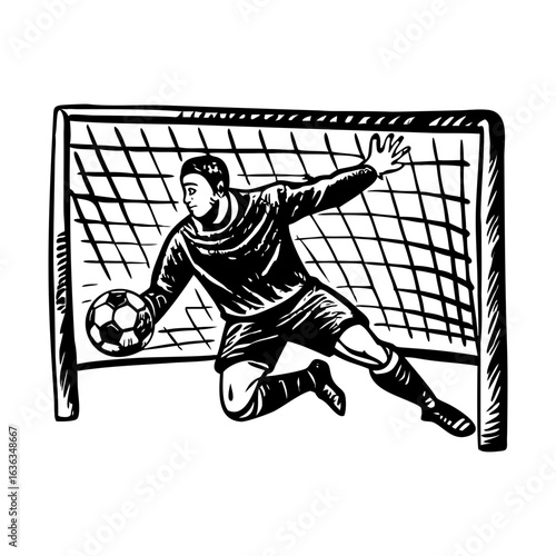 Vintage style illustration showing soccer goalkeeper