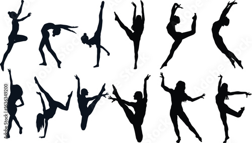 vector silhouettes of dancing girls