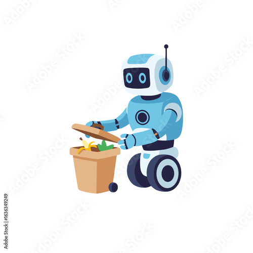 Robot cleaning trash bin and sorting waste materials