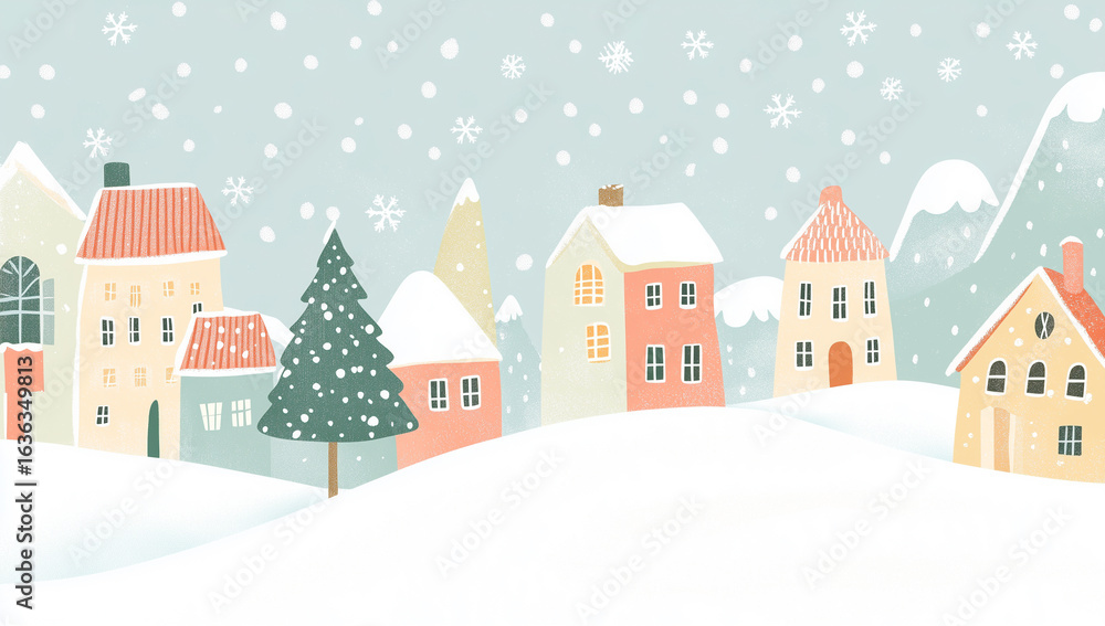 Fototapeta premium Retro style winter city Christmas background with copy space