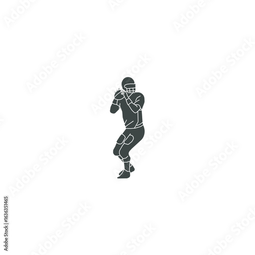 American football quarterback silhouette preparing to throw ball isolated on white