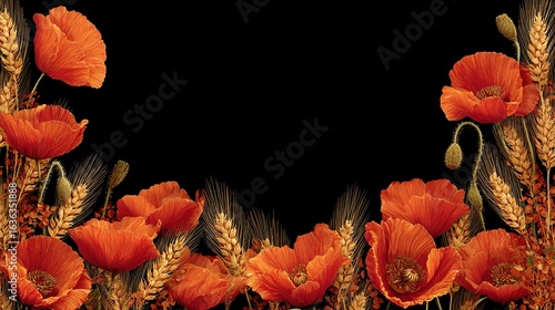 Wallpaper Mural Poppies and wheat frame a dark background, a floral border illustration Torontodigital.ca