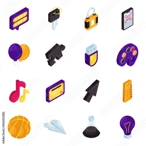 Set of Education and Media Isometric Icons

