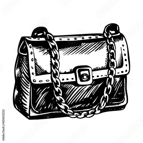 A sketchy style illustration showing chain purse 