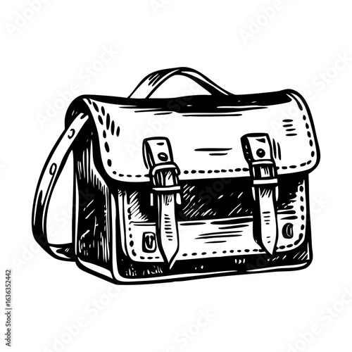 A vintage style illustration showing leather satchel